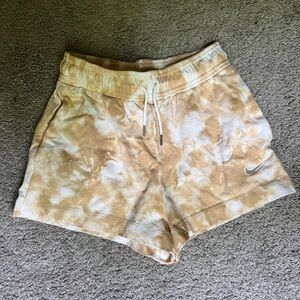 Nike Tan and White Tie-Dye Shorts